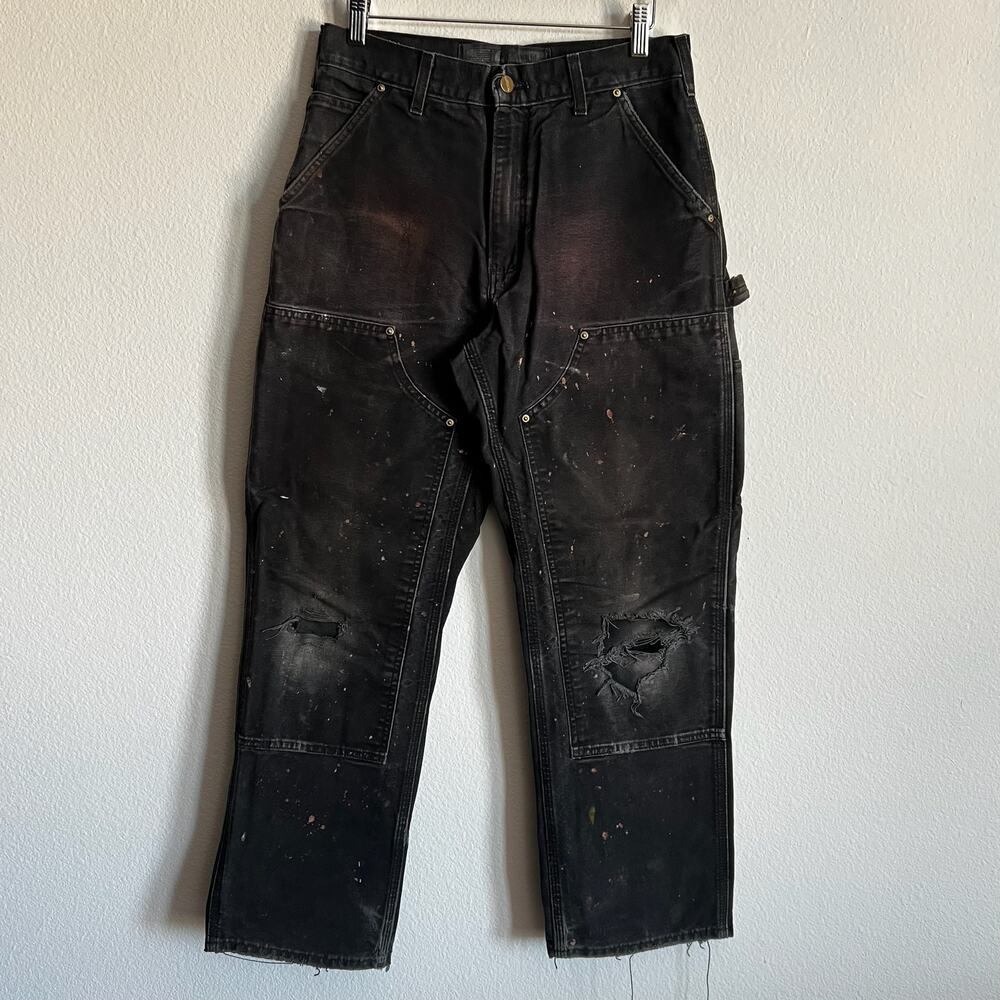 Carhartt B01 BLK faded black double knee work wear carpenter pants
